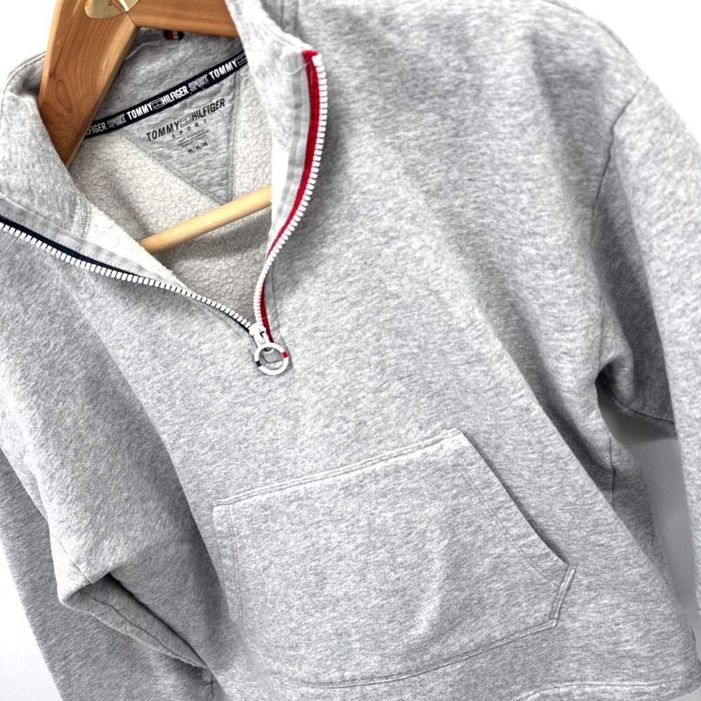 Tommy Hilfiger Sport Quarter Zip Sweatshirt Women's M Gray Cropped Pullover